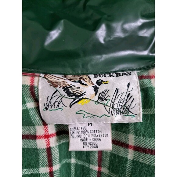 Duck Bay Raincoat PVC Rain Jacket Mens Medium Hooded Insulated Plaid Lined Green - Picture 3 of 12